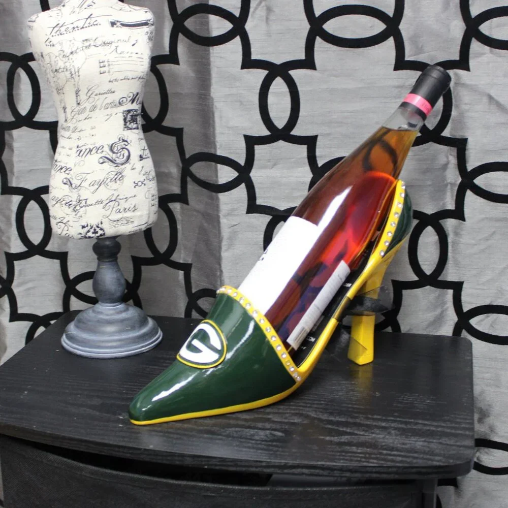 Green Bay Packers NFL Team Spirit Stiletto Wine Bottle Holder Ceramic NWT